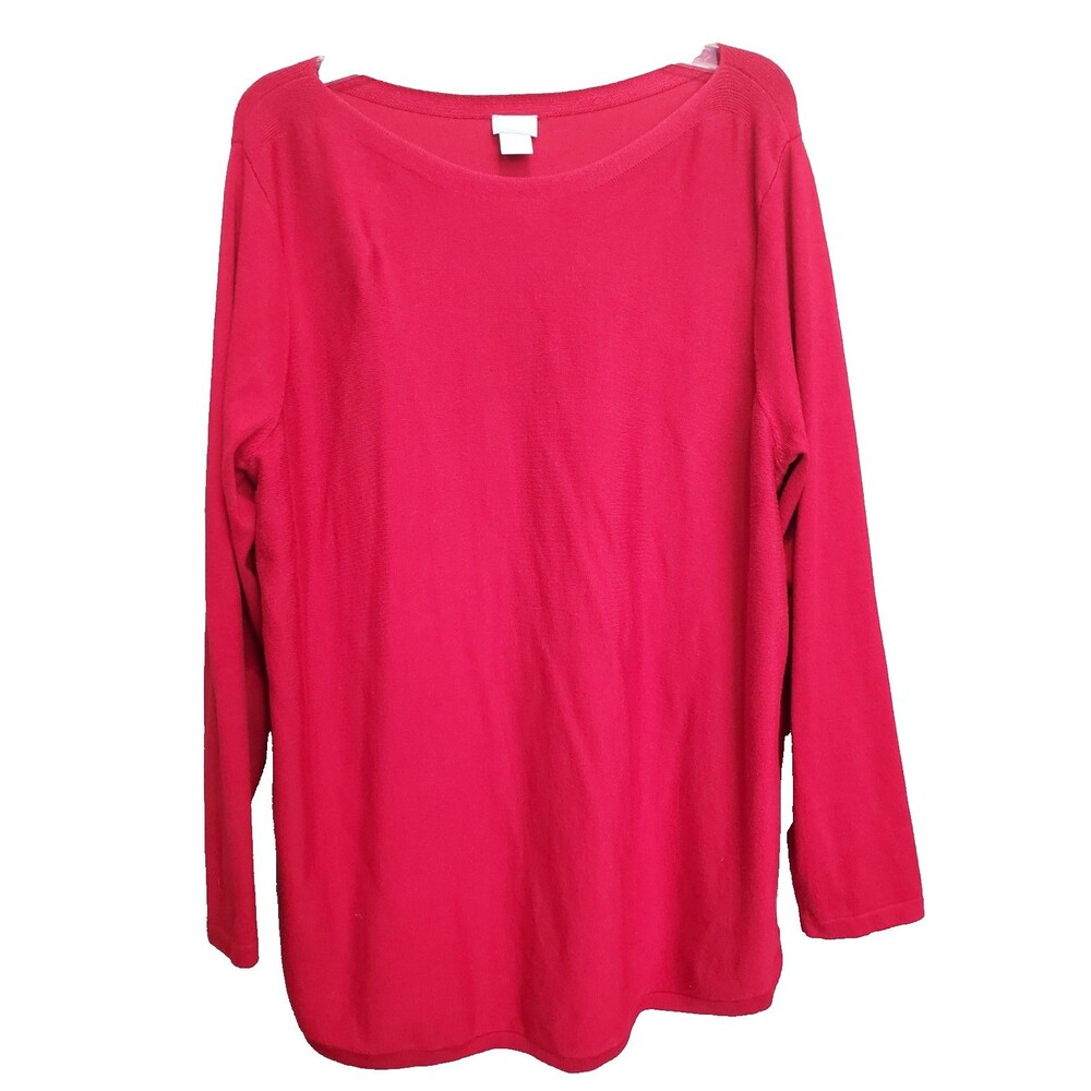 Chico's Red Boat Neck Long Sleeve Sweater Tunic Size 3 (XL) Lightweight